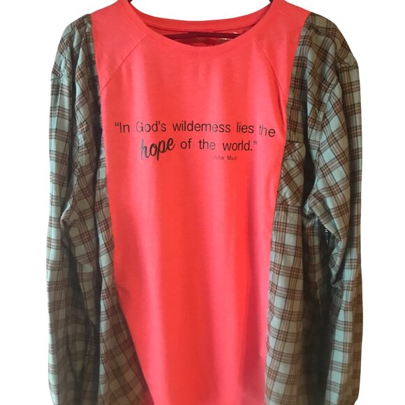 Reworked Flannel Shirt, Plus Size: Upcycled Oversized Inspirational Graphic Tee - Picture 6 of 11